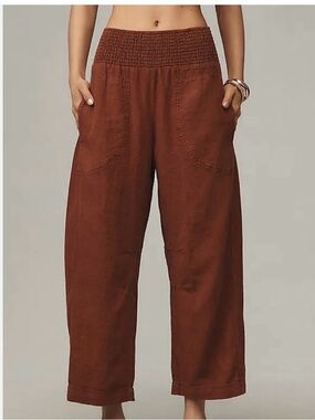 Pilcro  Reese Smocked-Waist Wide-Leg Pants in Rustic Brown